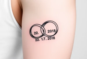 two wedding rings as symbol of infinity with date 22. 7. 2018 tattoo idea