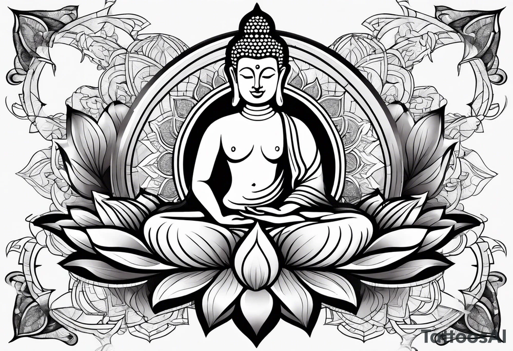 Buddha on lotus under compass tattoo idea