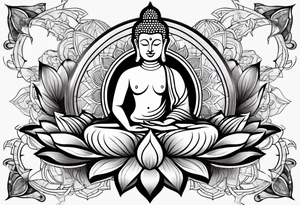 Buddha on lotus under compass tattoo idea
