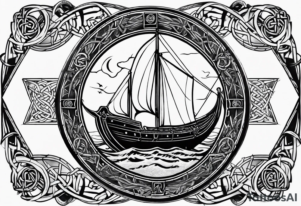 Viking longship, celtic rune compass, Yggdrasil tattoo idea