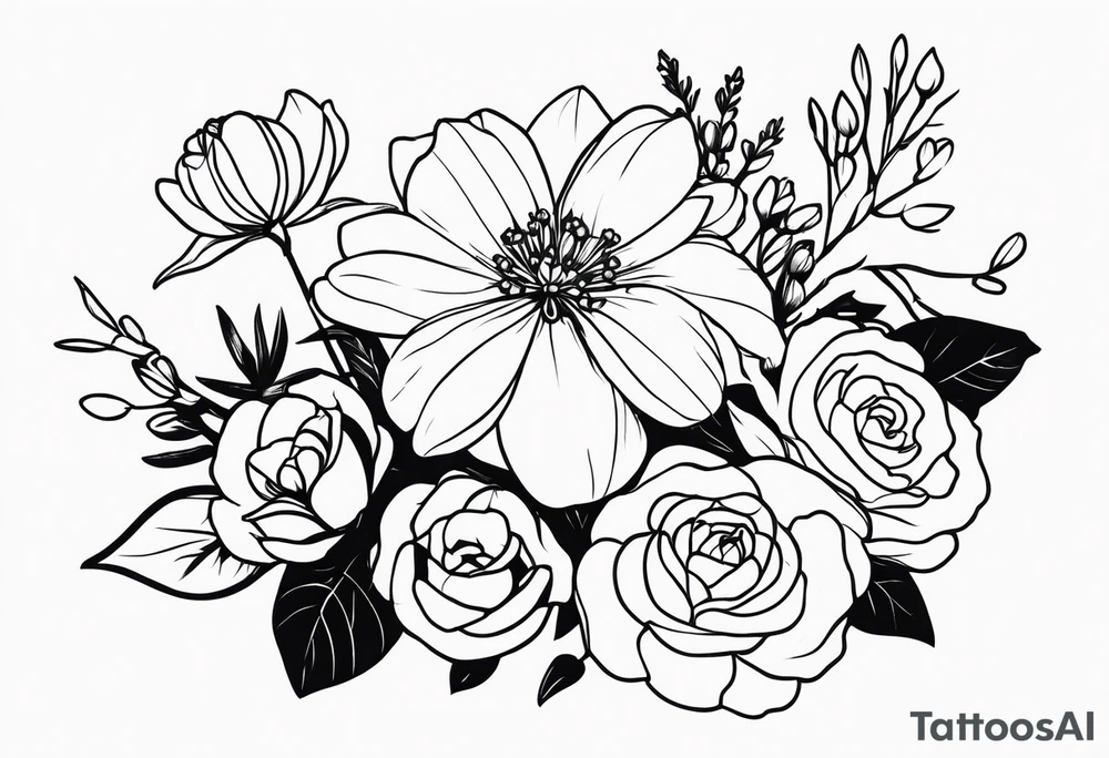 flower bouquet from the birth month flowers of march may june july tattoo idea