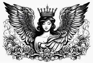 Neck tattoo angelic with a hint of space and angels and clouds and crown tattoo idea