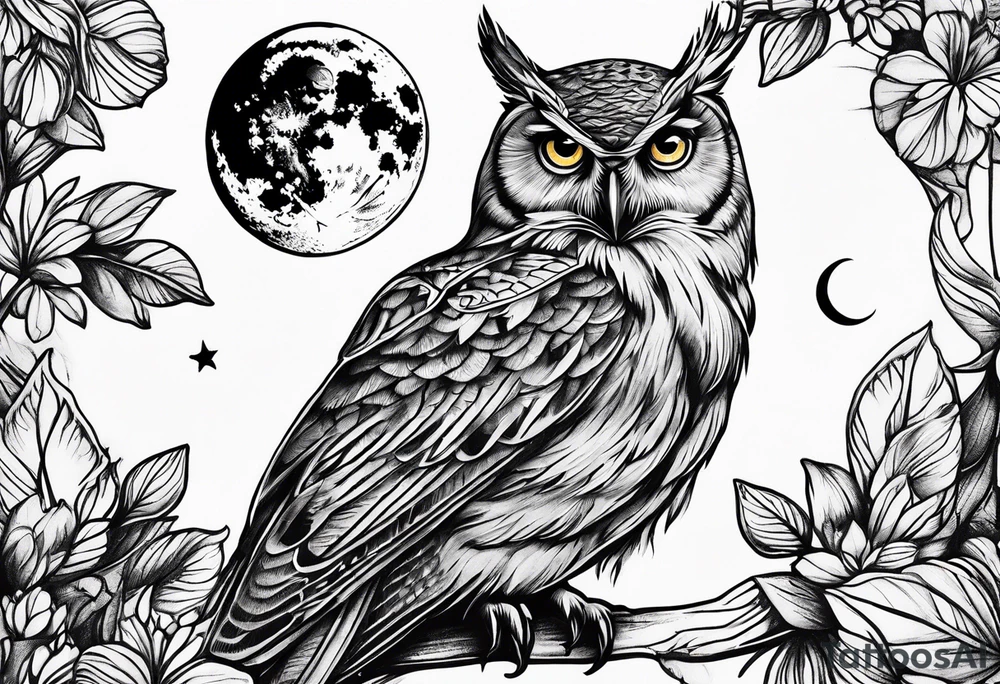 Owl with moon and cardinal tattoo idea
