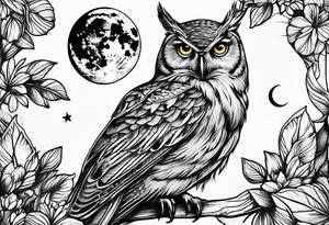 Owl with moon and cardinal tattoo idea