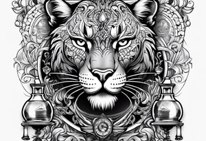 Brain and angry cougar inside hourglass tattoo idea