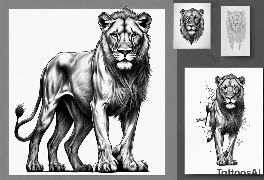 Lioness standing next to a Templar tattoo idea