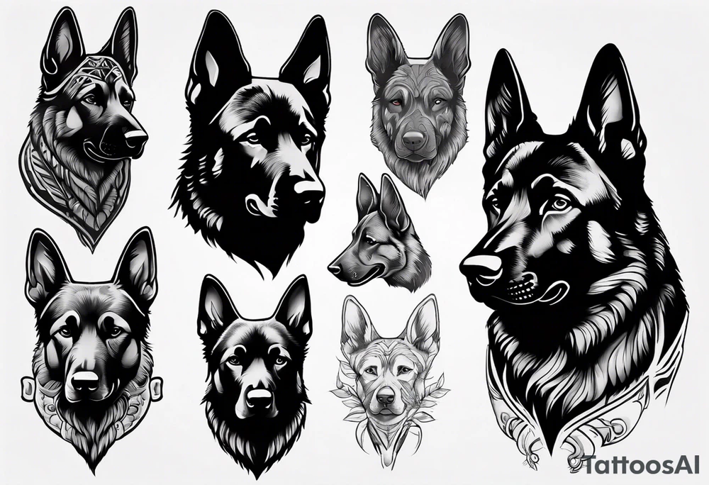 Black German shepherd portrait tattoo idea