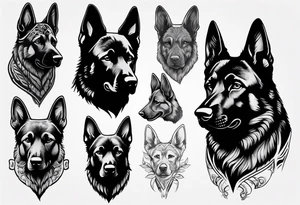 Black German shepherd portrait tattoo idea