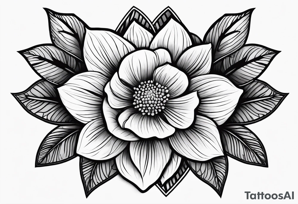 flower with geometric with leaves tattoo idea