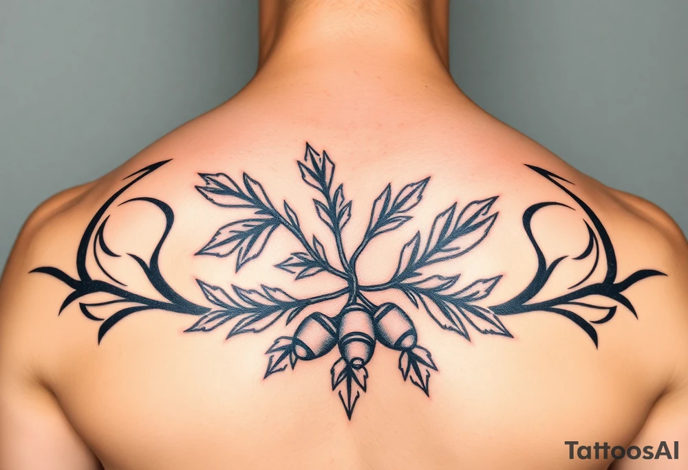 on the chest an oak branch with thick leaves and acorns oak branch with thick leaves and acorns tattoo idea