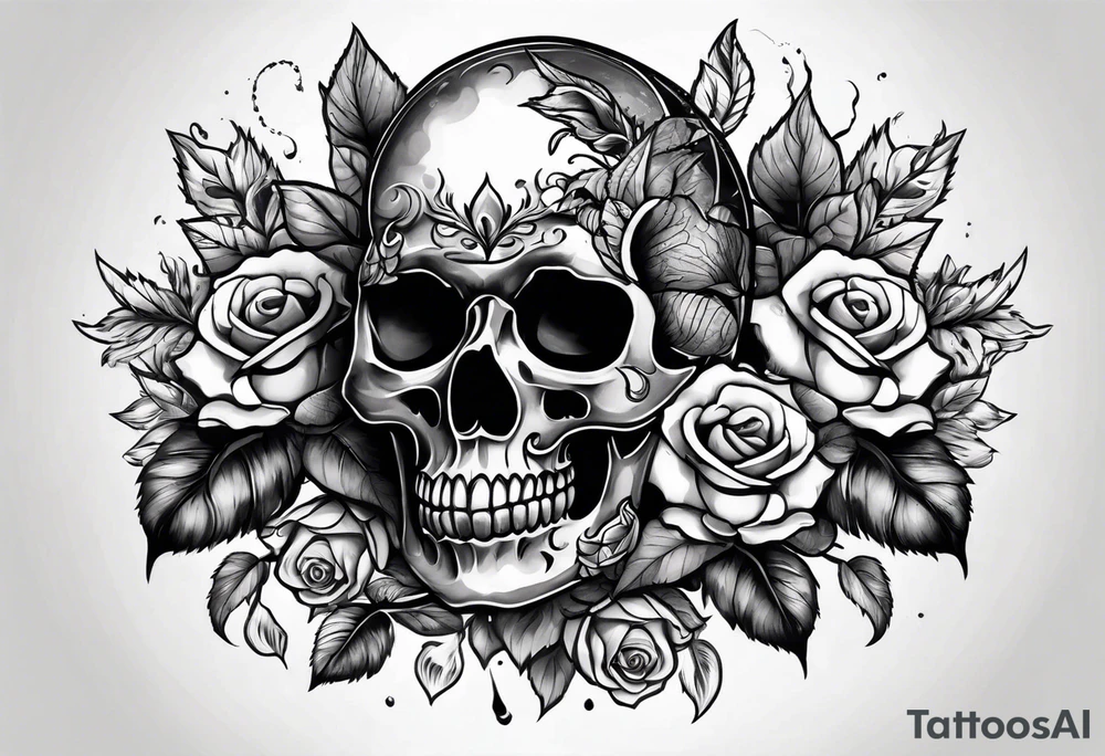 Roses stuffed inside a skull covered in smoke tattoo idea