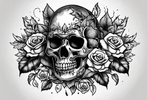 Roses stuffed inside a skull covered in smoke tattoo idea