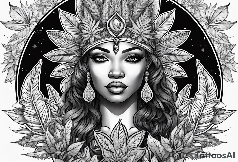 Black Goddess of marijuana tattoo idea