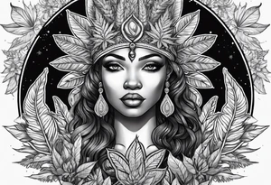 Black Goddess of marijuana tattoo idea