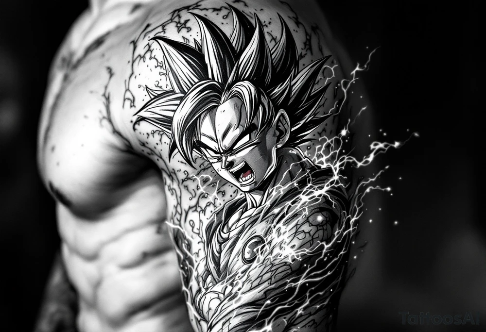 legendary dragonball z scene with energy aura and power effects tattoo idea