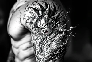 legendary dragonball z scene with energy aura and power effects tattoo idea