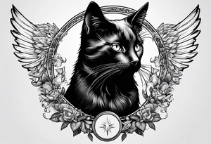 black cat with angel halo tattoo idea
