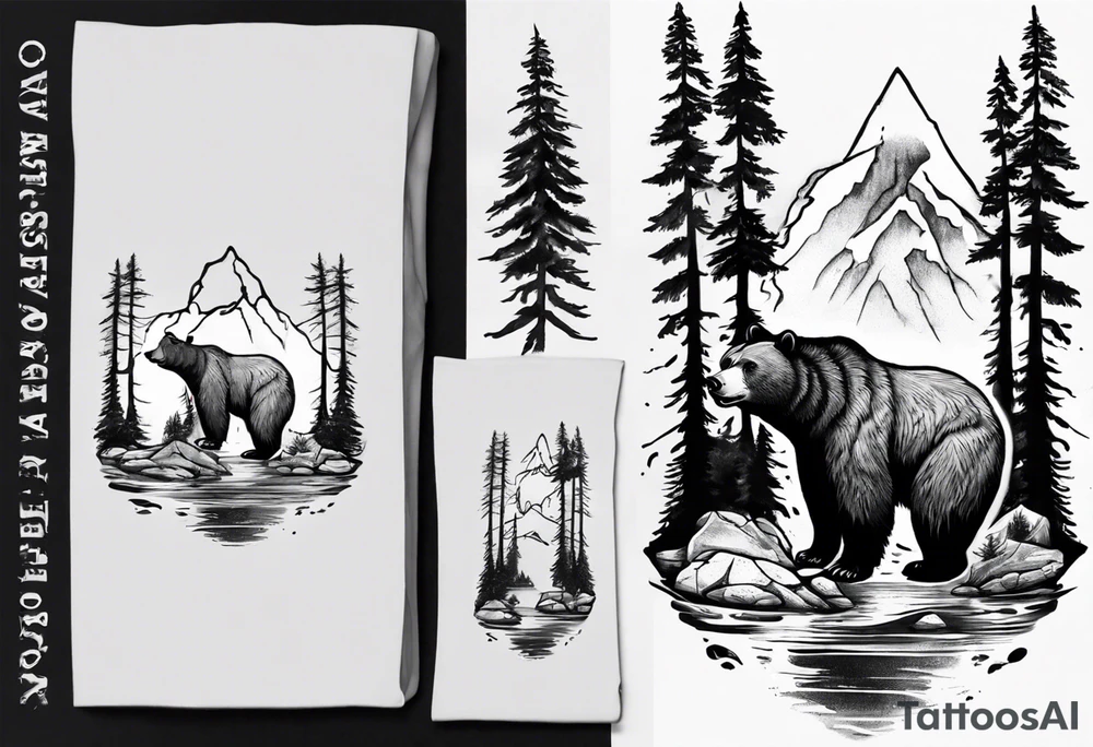 bear, forest, lake, appalachia, arm sleeve tattoo tattoo idea