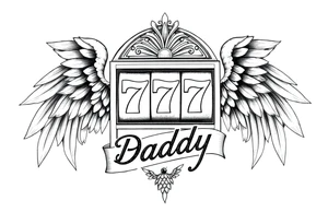 Slot machine with 777 and the word Daddy with angel wings tattoo idea