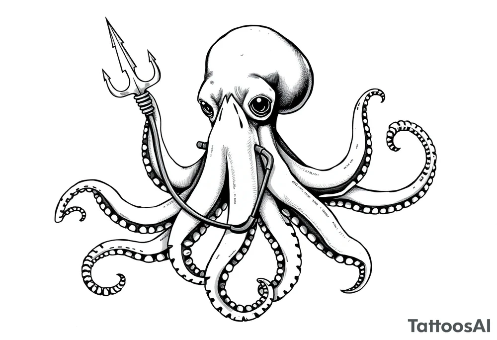 Octopus with trident and stethoscope tattoo idea