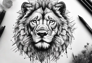 lion and a wolf combined whit a forest tattoo idea