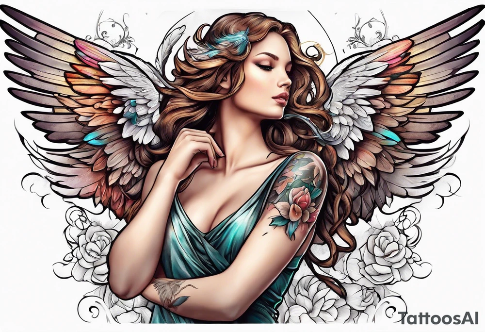 Angel with hummingbird tattoo idea