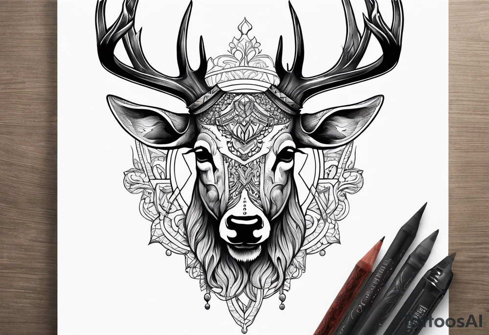 A human with two legs and with a deer skull head tattoo idea