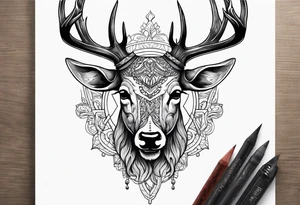 A human with two legs and with a deer skull head tattoo idea