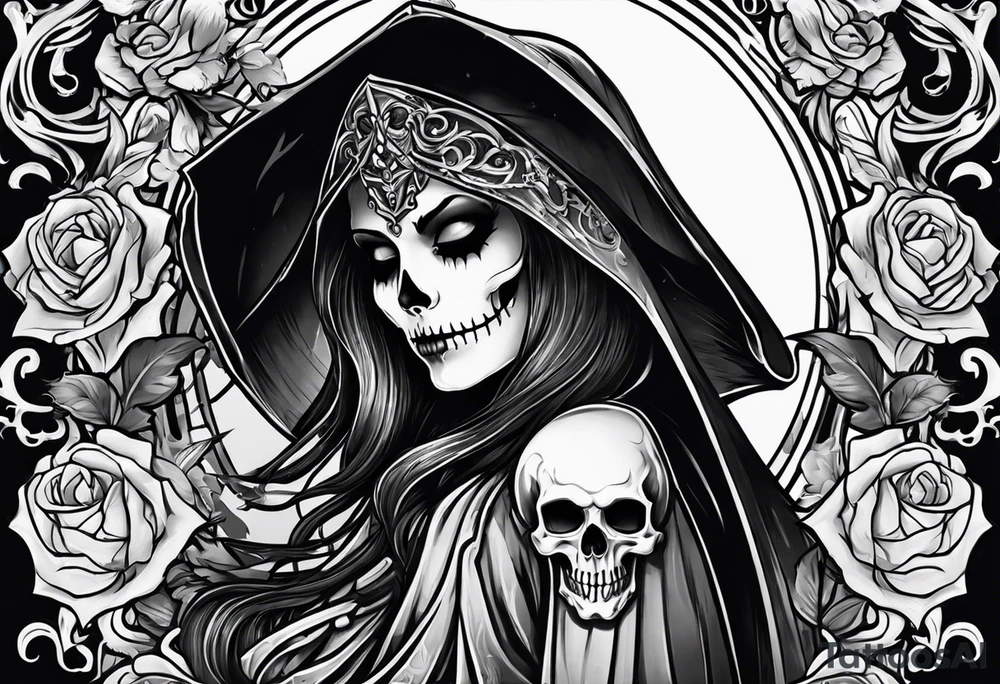 lady skeleton grim reaper satan tattoo idea
