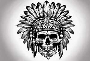 Aztec skull with feathers tattoo idea