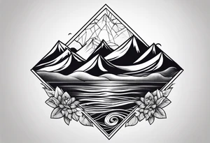 Mountains and ocean waves diamond shape tattoo idea