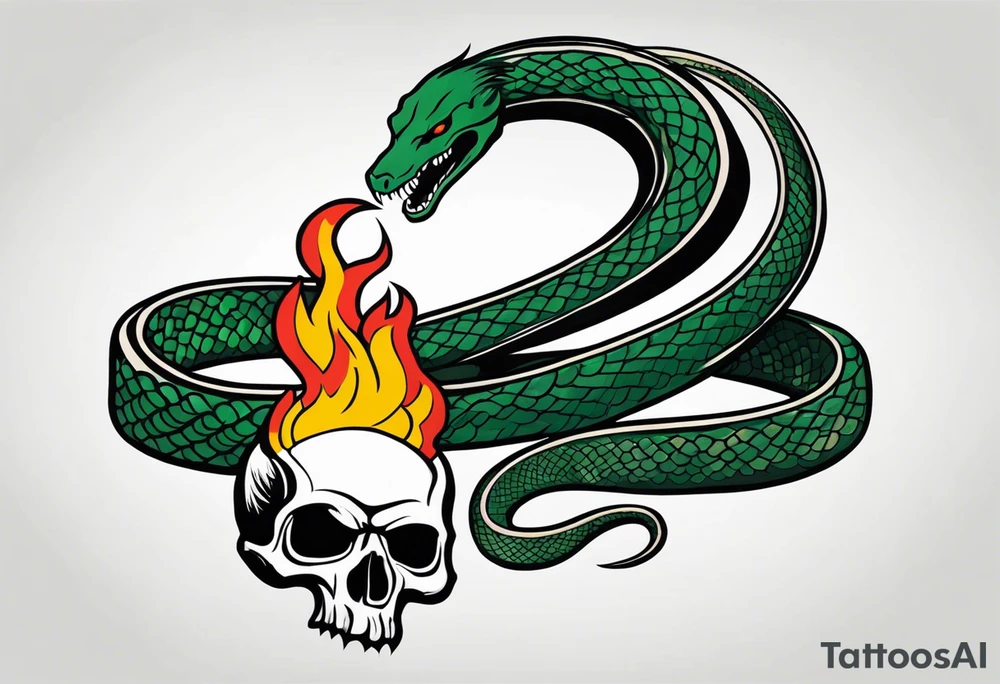 Fire, Slytherin amulet, skull, symbol of the Death Eaters: Nagini snake. tattoo idea