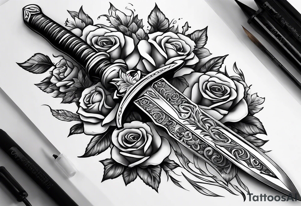 Dagger with a woman on the blade tattoo idea