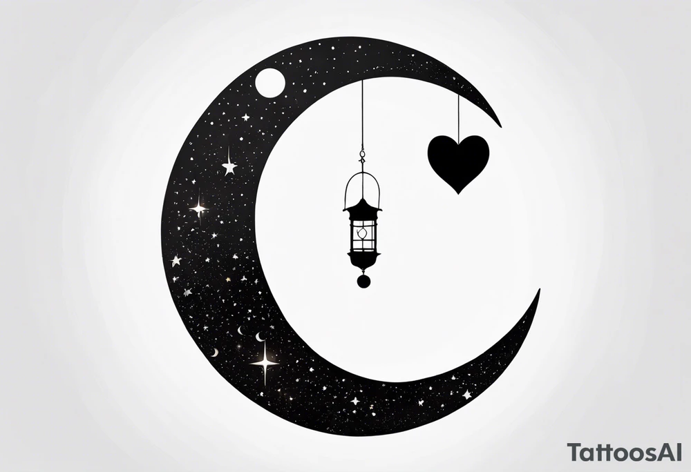minimalistic Crescent moon with a love heart inside tattoo idea