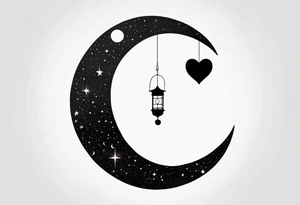 minimalistic Crescent moon with a love heart inside tattoo idea