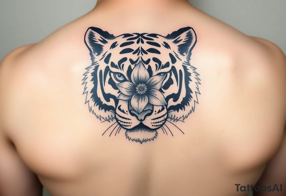 tiger with flower in the pupil of the eye. add more color tattoo idea