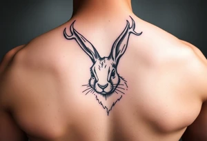 abstract jack rabbit with antlers coming out from its head, between the ears tattoo idea