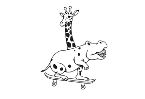 Majestic giraffe riding a skateboard and eating a hippo sandwich tattoo idea