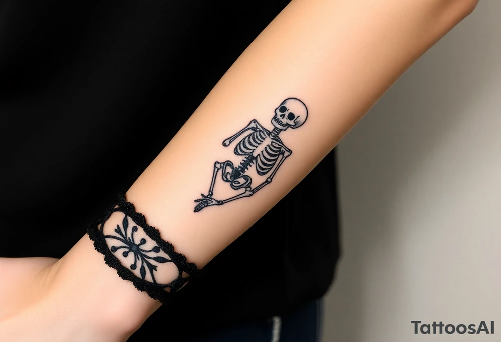 Unique girly skeleton art tattoo idea