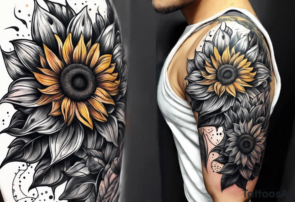 Colorful sunflower arm sleeve tattoo idea