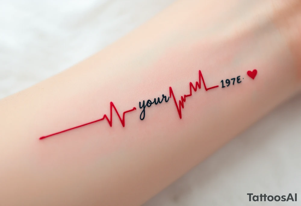 A heartbeat line ending in a red spike with your wedding date in cursive on the forearm marks love's most important moment. tattoo idea
