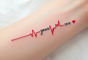 A heartbeat line ending in a red spike with your wedding date in cursive on the forearm marks love's most important moment. tattoo idea