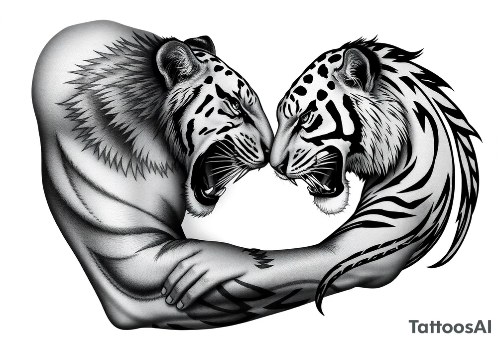 A lion & Tiger fighting tattoo idea