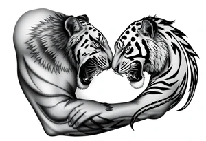 A lion & Tiger fighting tattoo idea