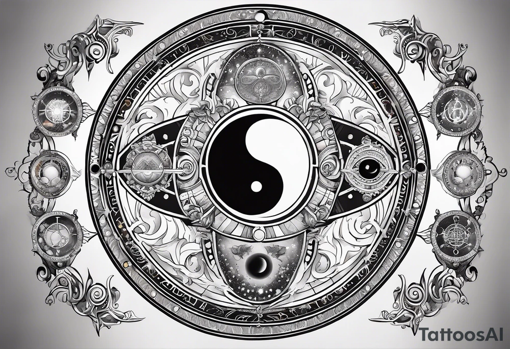 Astrology, Cancer, Natal Chart, symbolic, vision, yin yang, the moon, the sun, Uranus, Pluto, spiritual third eye, mystical armband tattoo idea