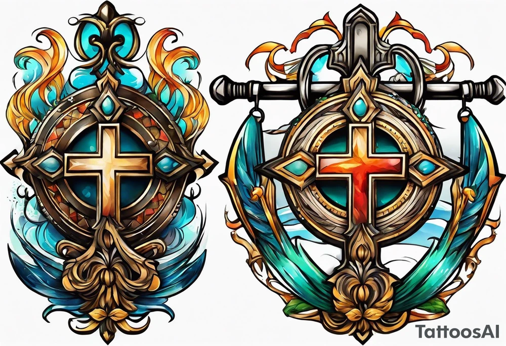 cross with fishing hook tattoo idea