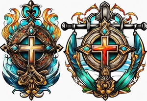 cross with fishing hook tattoo idea