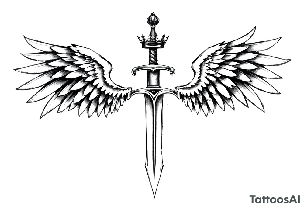 A sword with wings on the handle and a crown over the sword tattoo idea A sword with wings on the handle and a crown over the sword tattoo idea