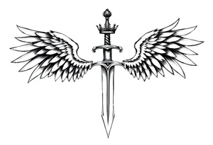 A sword with wings on the handle and a crown over the sword tattoo idea