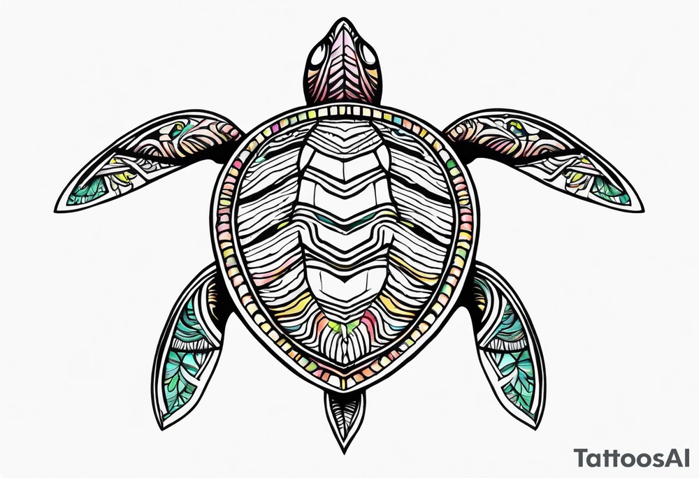 tropical psychedelic turtle's back, top down view, as seen from above tattoo idea